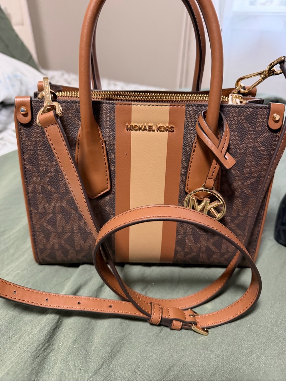 Michael Kors Brown & Tan Stripe Signature Mini Satchel